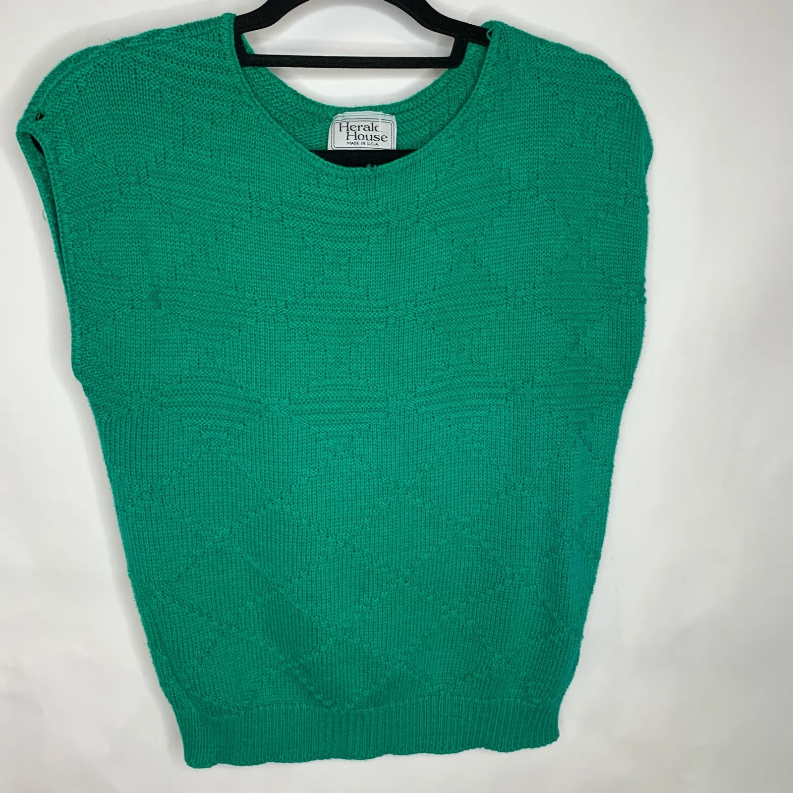 Vintage Herald House Green Cap Sleeve Sweater Textured Sz ? Small Size L - Image 5