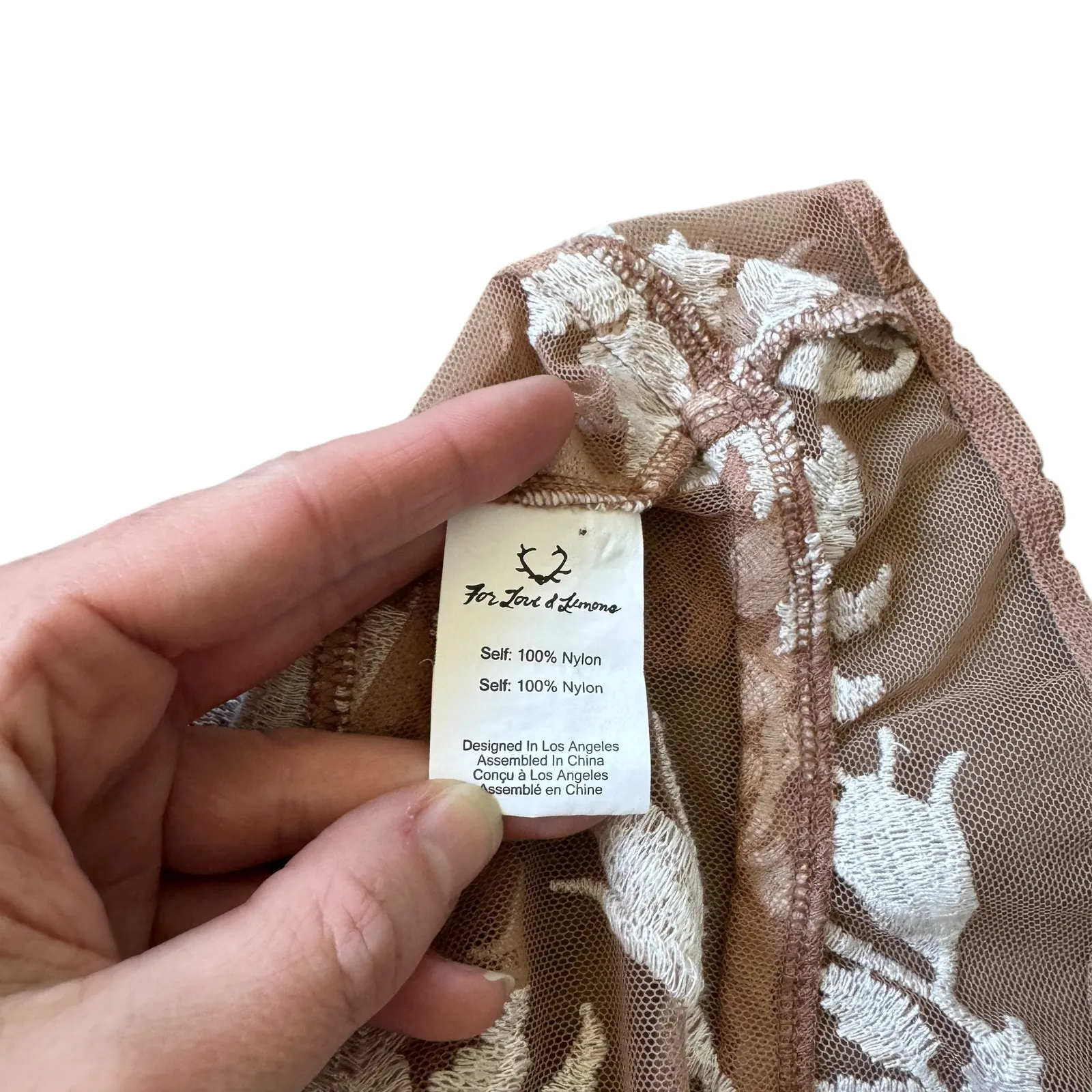 For Love & Lemons Floral Mesh Embroidered Crop Top Beige - Image 7