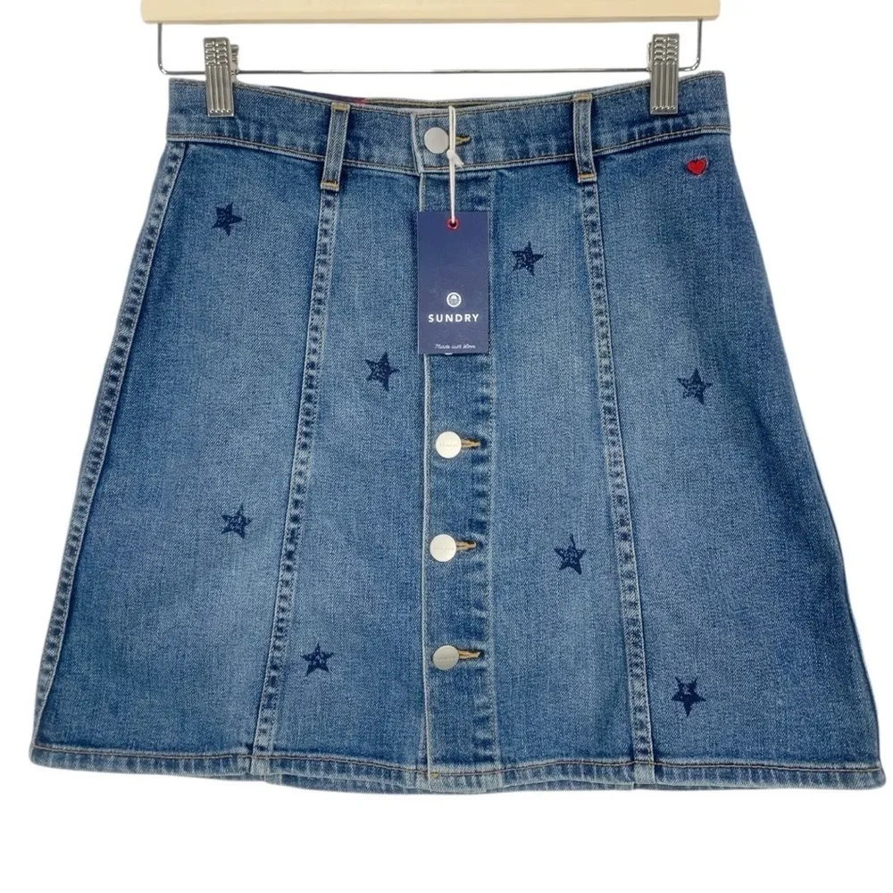 NEW Anthropologie Sundry Star High Waist Button Front Denim Jean Skirt Size 26 - Image 3