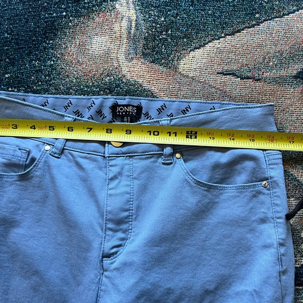 Jones New York Blue Straight Leg Jeans High Waist Inside Graphic Print SZ 10 - Image 12