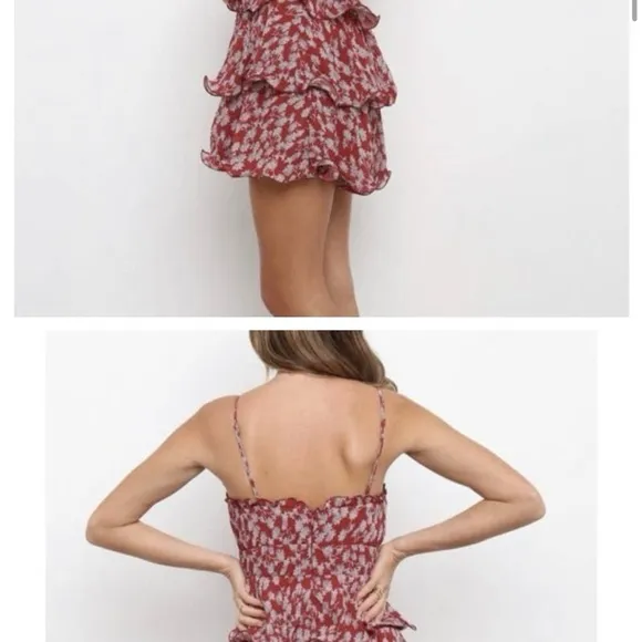 New Petal&Pup  Tiered Ruffle Flowers  Lined Mini Dress Red Size‎ Small - Image 2