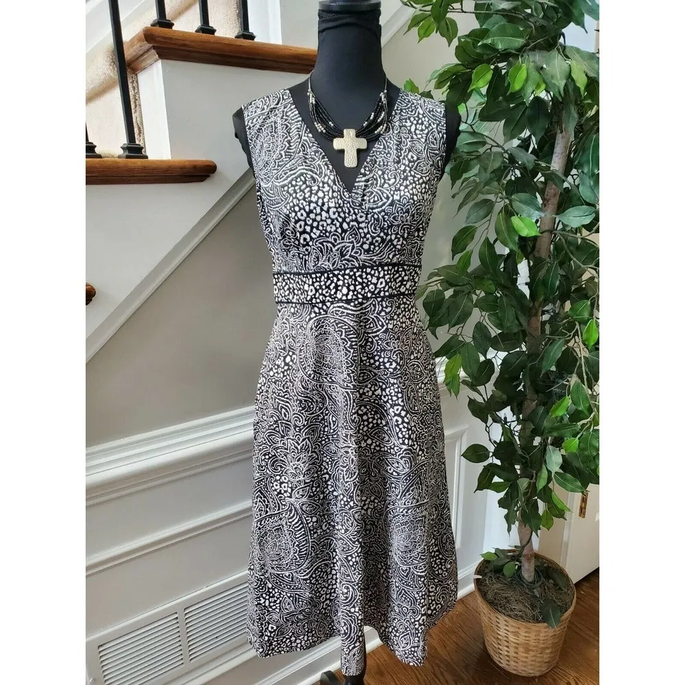 Croft & Barrow Women Multicolor Cotton V-Neck Long Sleeve Knee Length Dress 10 - Image 12