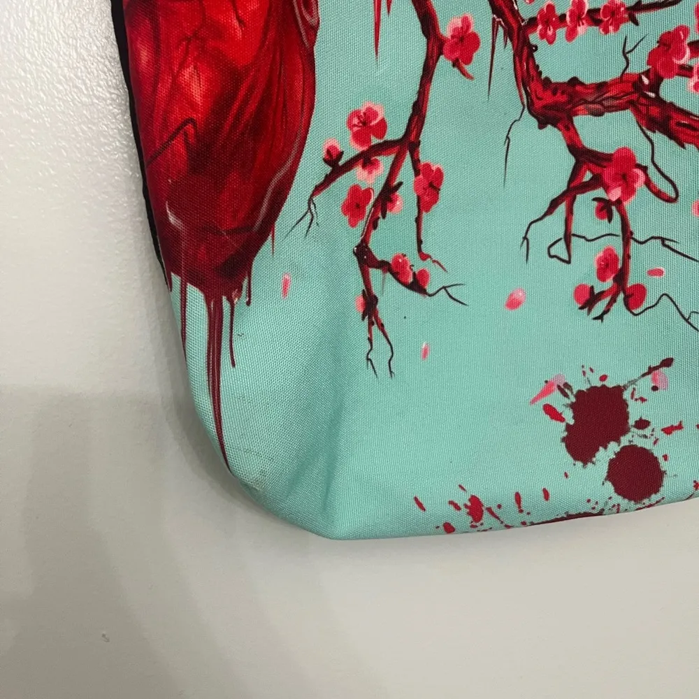 Cherry Blossom Heart Tote and makeup bag Red - Image 2