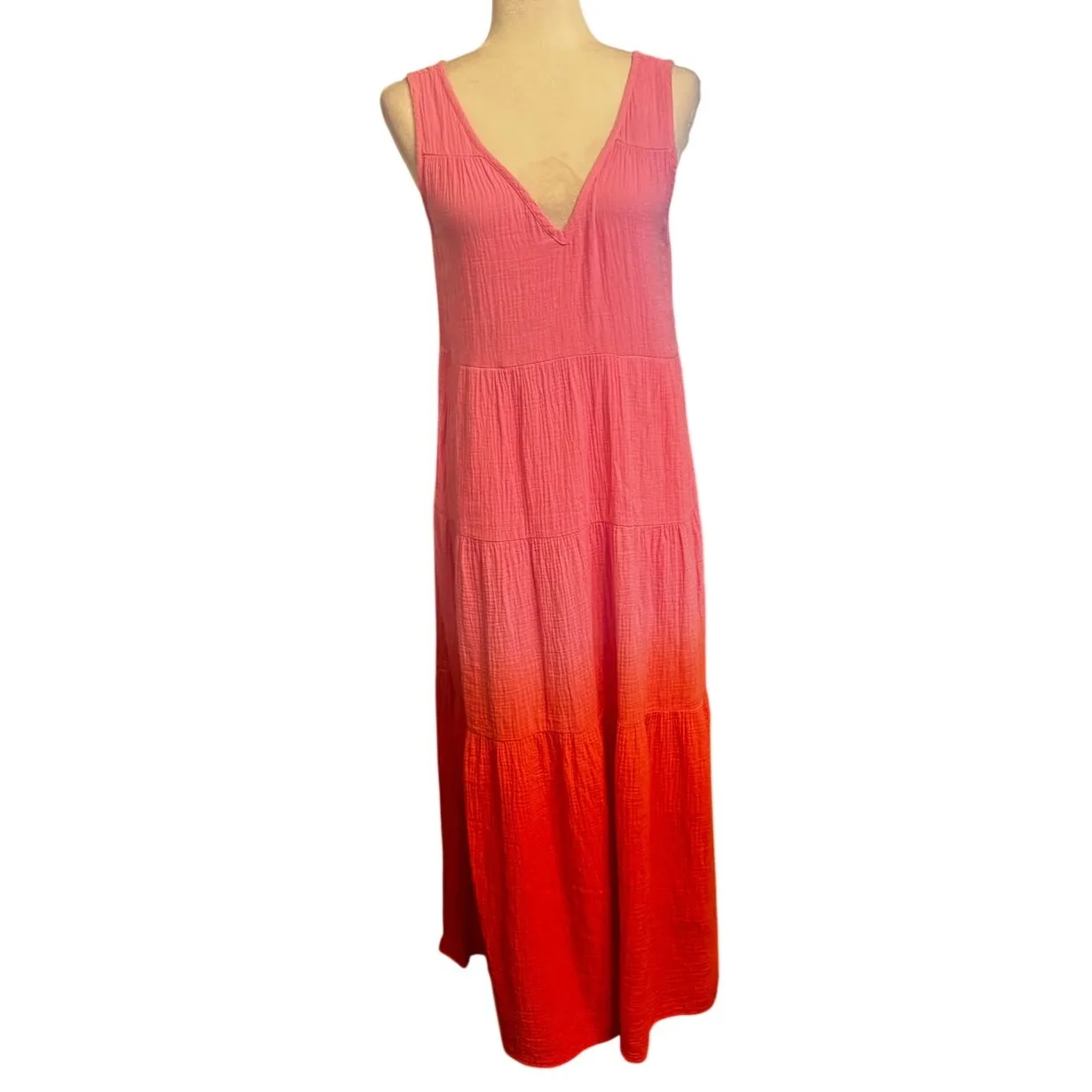 Marine Layer Corine Double Cloth Ombre Pink Dip Dye Gauze Cotton Maxi Dress XS - Image 2