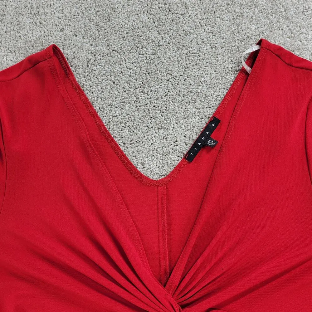 Tiana B. Womens Dress XL Red V-Neck Knot Front Fitted Long Sleeve Stretch USA - Image 11