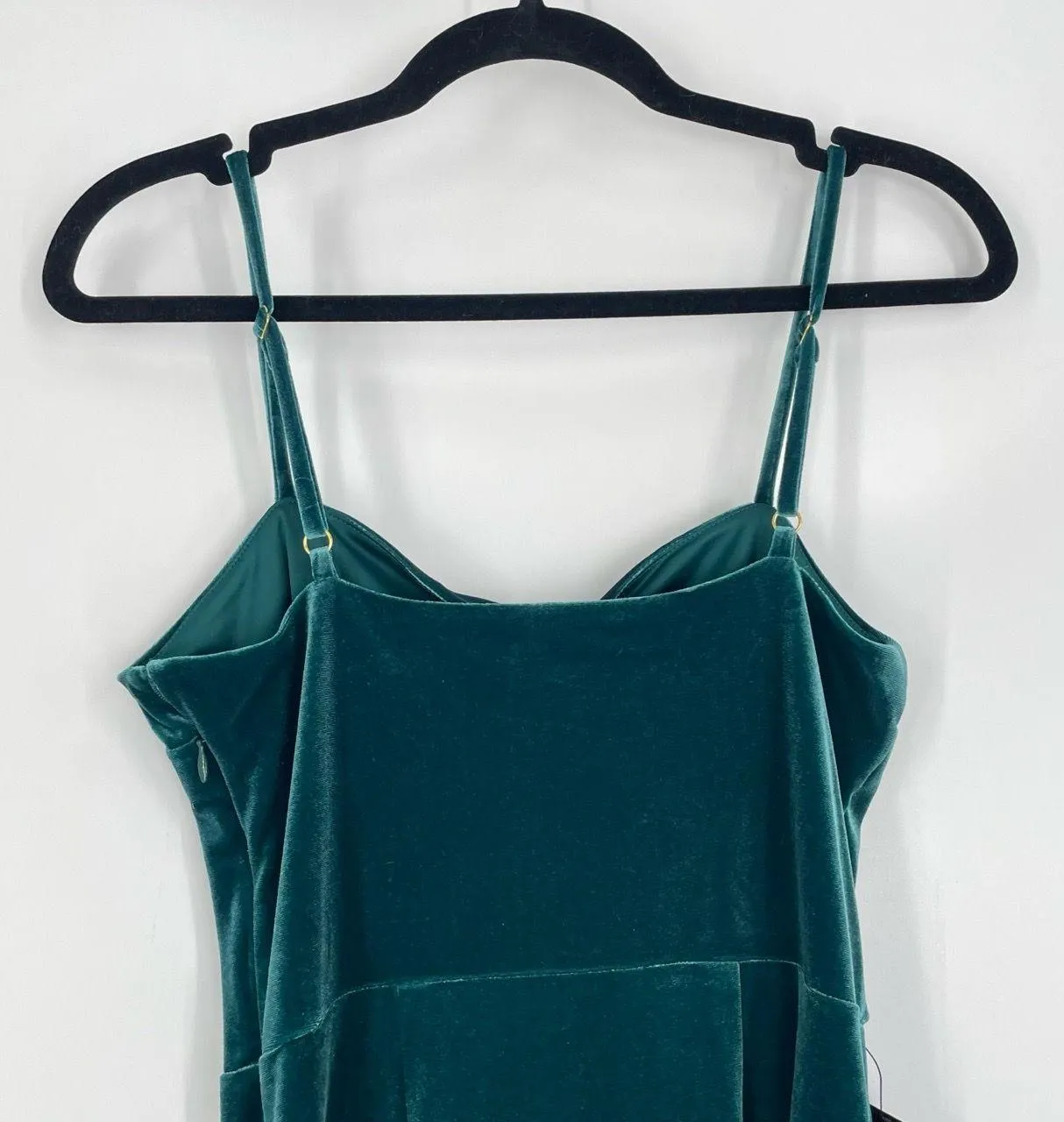 Express Women's Teal Green Velvet Front Slit Spaghetti Strap Sheath Dress Size S - Image 7
