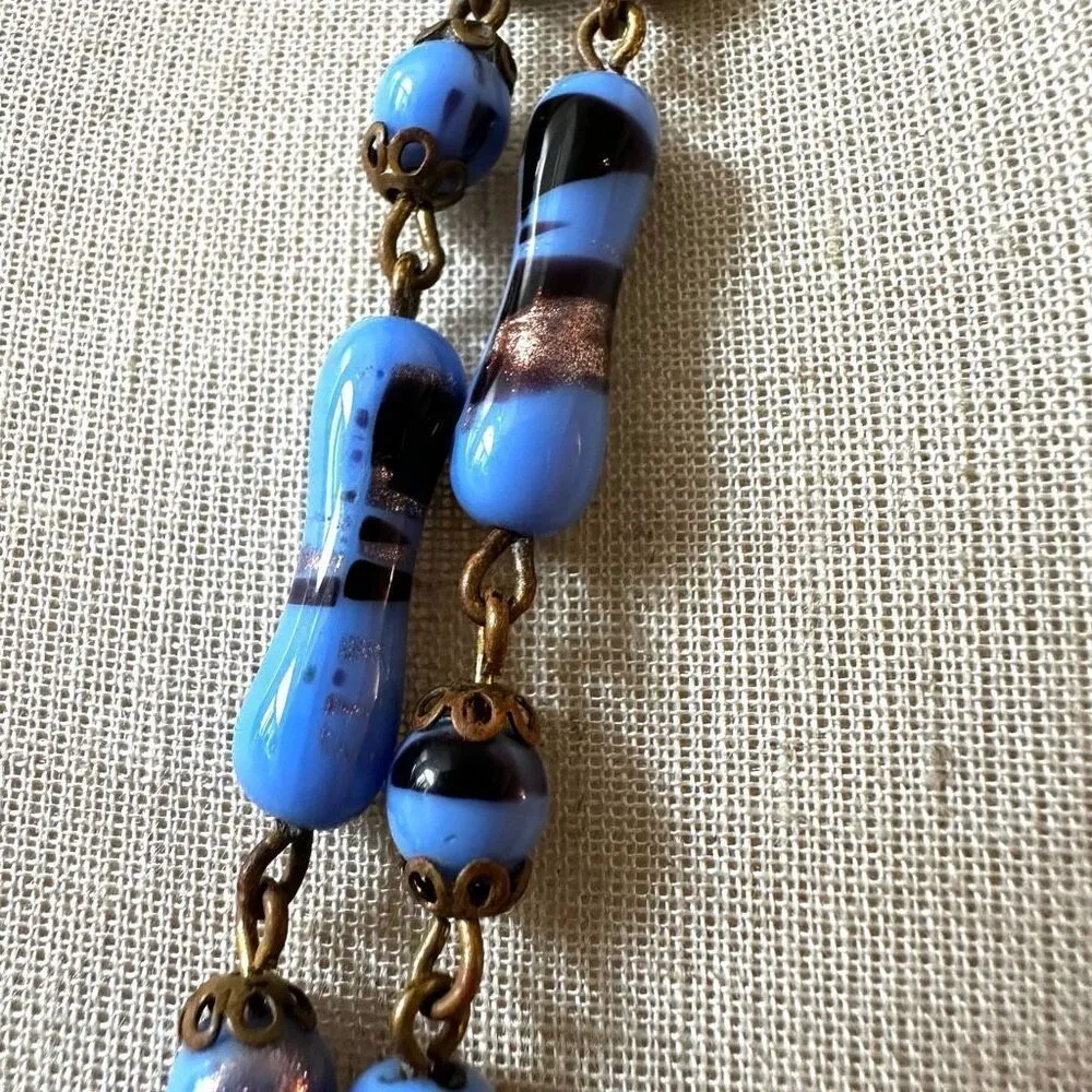 Vintage Japanese 1960s Millefiori Beaded blue Necklace. - Image 4