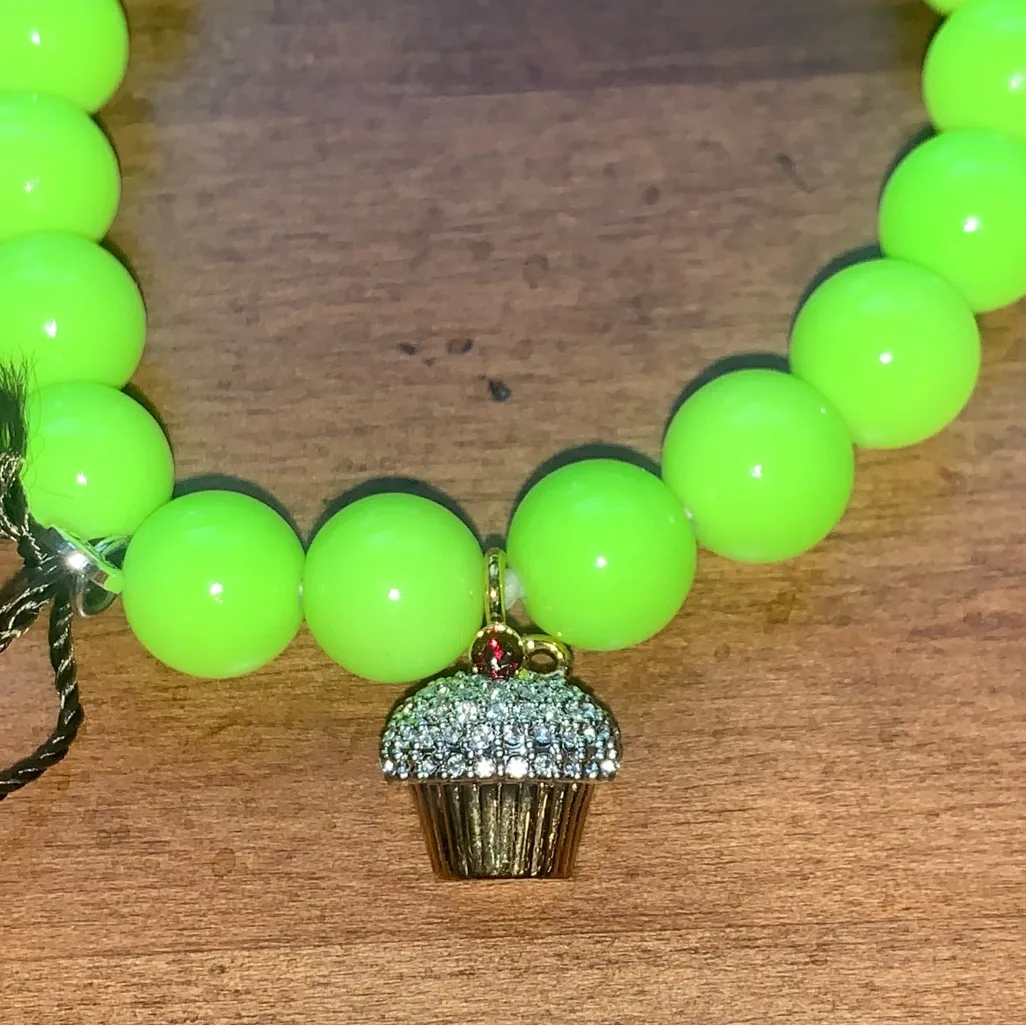 Juicy Couture Pam & Gela Green Beaded Friendship Bracelet Crystal Cupcake Charm - Image 4