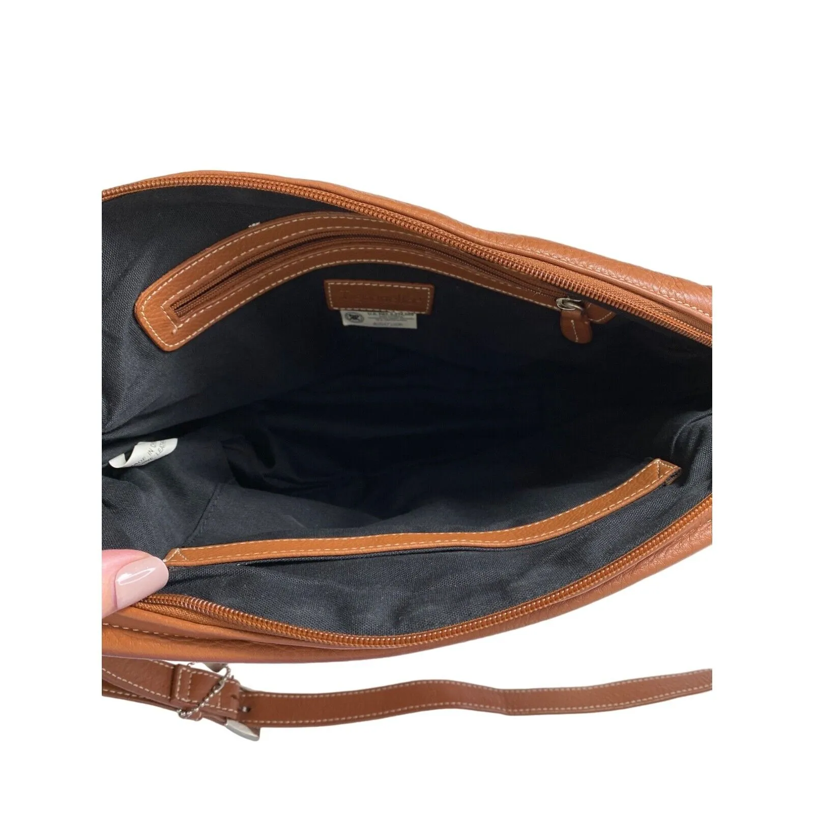 Tignanello Genuine Camel Soft Leather Handbag Crossbody Shoulder Pockets Purse Brown - Image 10