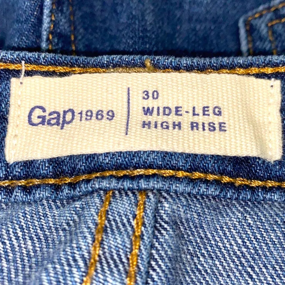 VINTAGE GAP Y2K Blue Cotton Dark Wash Wide Leg High Rise Bleached Hem Jeans - Image 4