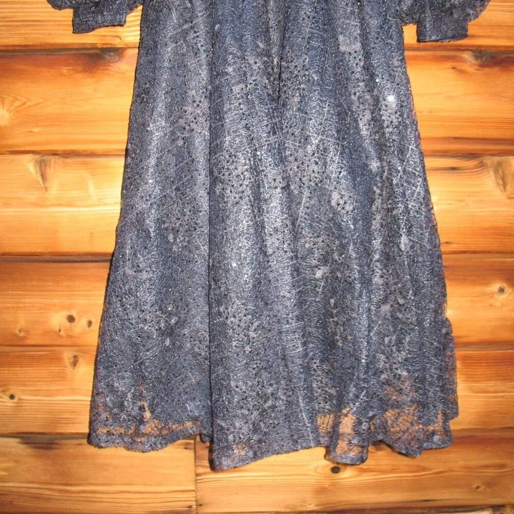 MAC DUGGAL 20391 Womens Blue Embellished Plunge Neck Bishop Sleeve Midi Dress - Image 9