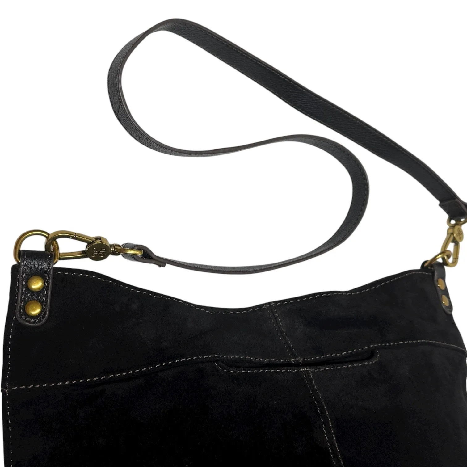 Hobo Pier Shoulder Bag Crossbody Bag Suede Leather Black Brass - Image 10