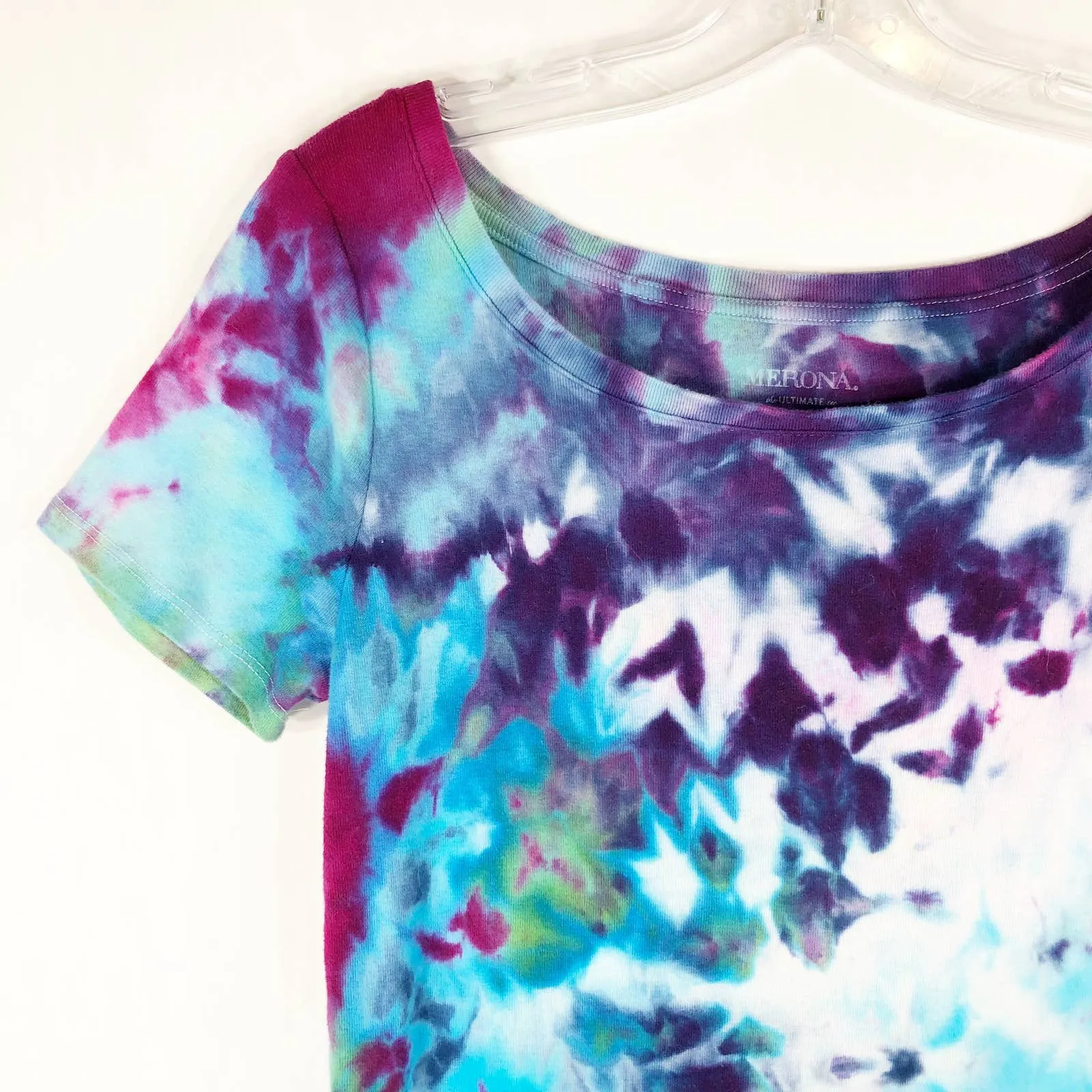 Merona Medium Top Handmade Tie Dye Dream Girl Blue Purple Short Sleeve Tee‎ 886 - Image 3