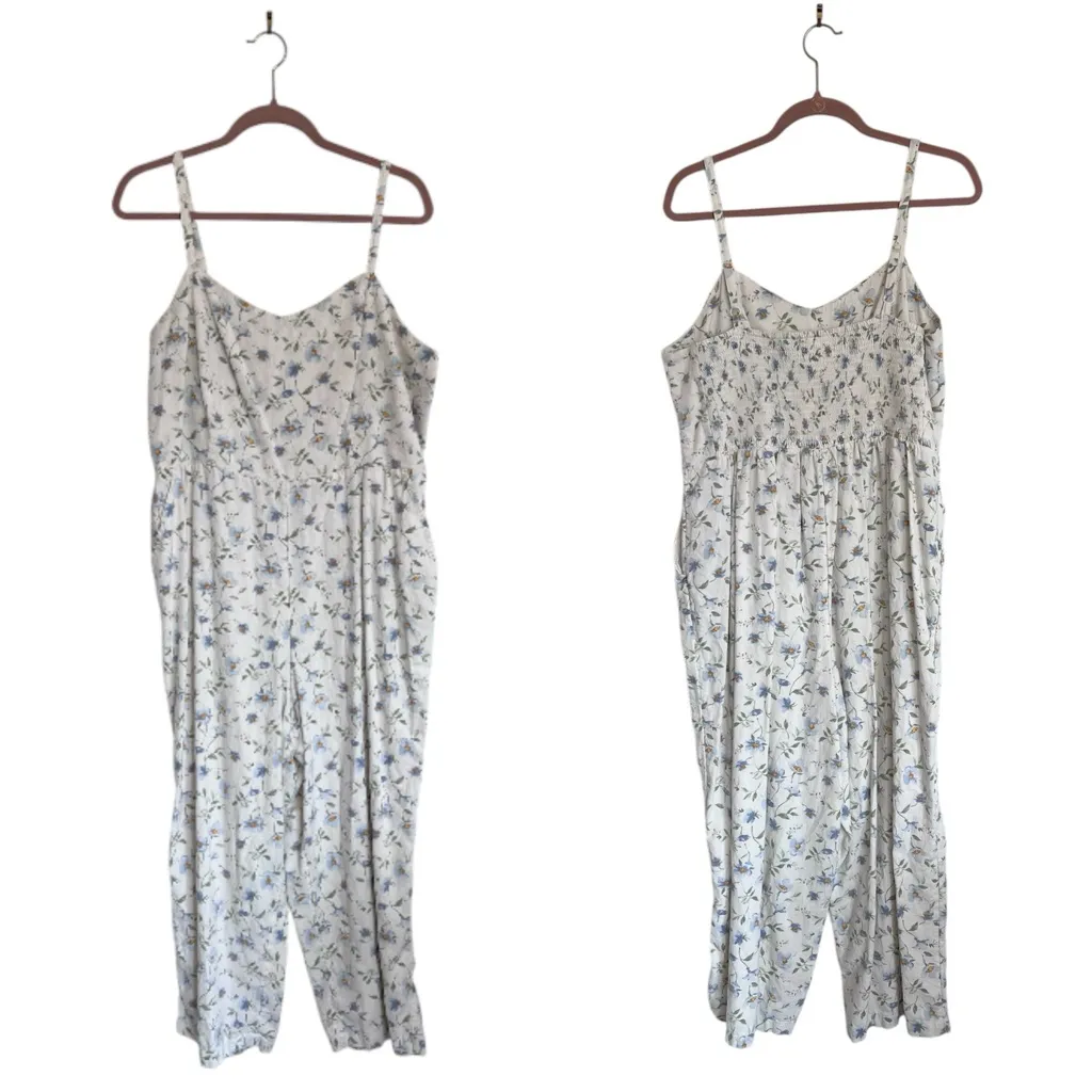 Old navy linen‎ floral jumpsuit wide leg cropped feminine romantic - Image 2