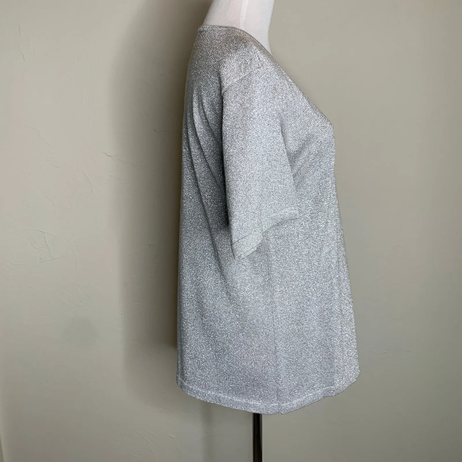 Vintage Silver Sparkle Sweater Short Sleeves Sz Medium - Image 4
