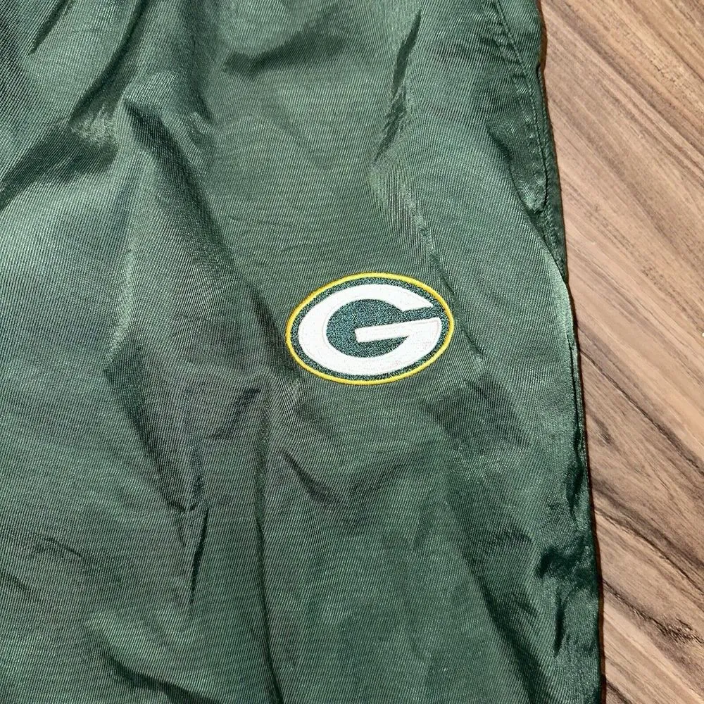 Vintage‎ 90's Reebok Green Bay Packers Nylon Green Zip Ankle Track Pant Size L - Image 2