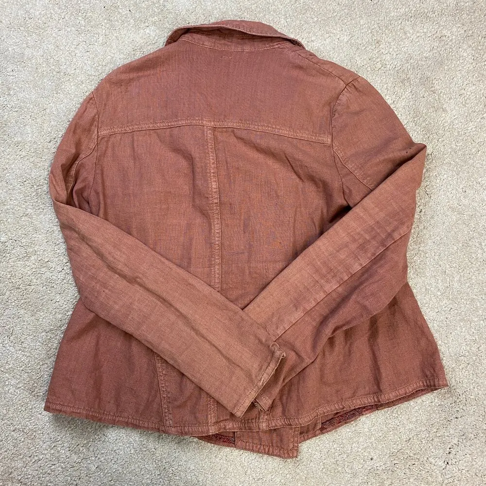 Free People Rosewood Washed Linen Blend Moto Jacket Size S - Image 3