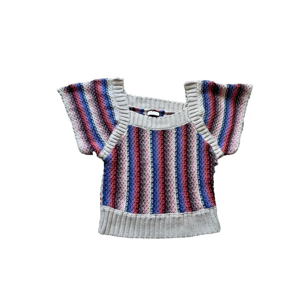 Hailey &‎ co Womens embroidered crochet knit bohemian blouse crop top size S. Blue - Image 9