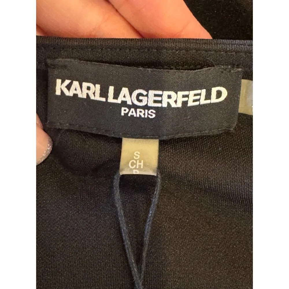 Karl Lagerfeld Shirt Women Small Black Lace Panel Blouse Whimsigoth Gothic NWT - Image 9