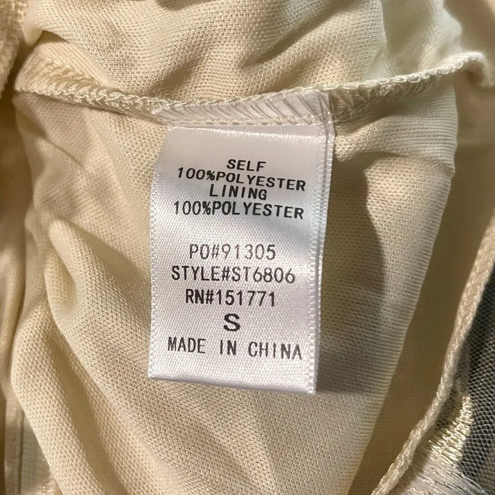 Le Lis Mesh Cream Champagne Gold Star Bodysuit Size Small New With Tags - Image 7
