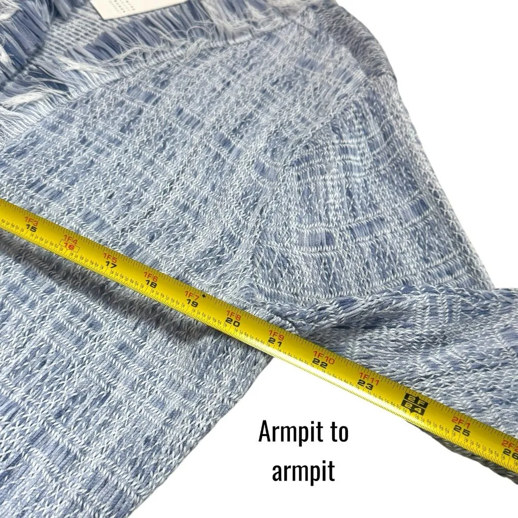 NEW WHBM Blue Tweed Fringe Open Front Jacket Old Money Career Preppy XL - Image 11