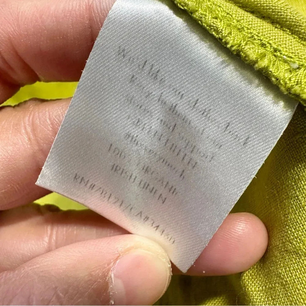 Eileen Fisher 100% Organic Irish Linen Button Down Shirt Longsleeve Lime Green S - Image 14