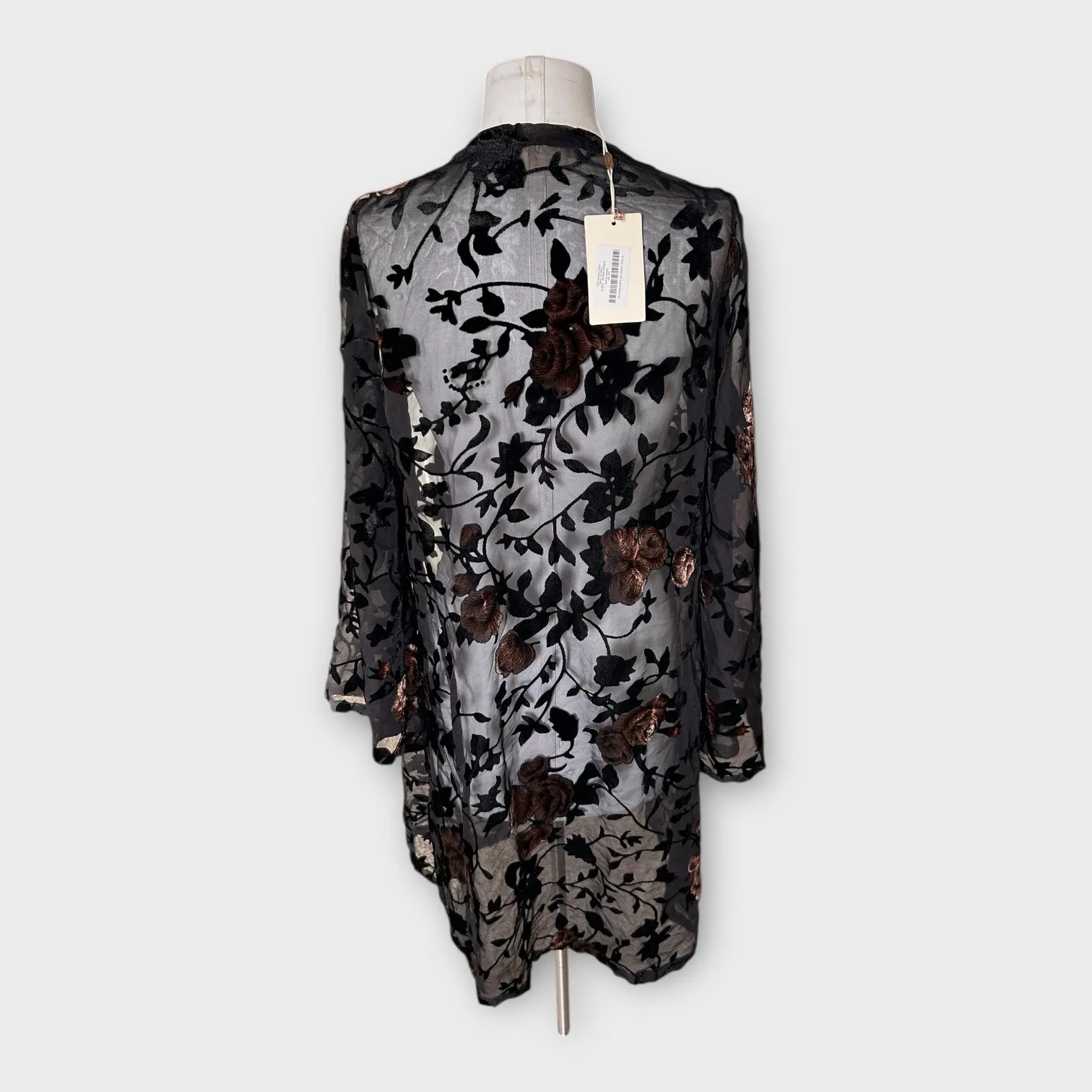 Joyfolie Annisa Duster Cardigan Size Small Black Velvet Burnout Floral NWT Boho - Image 12