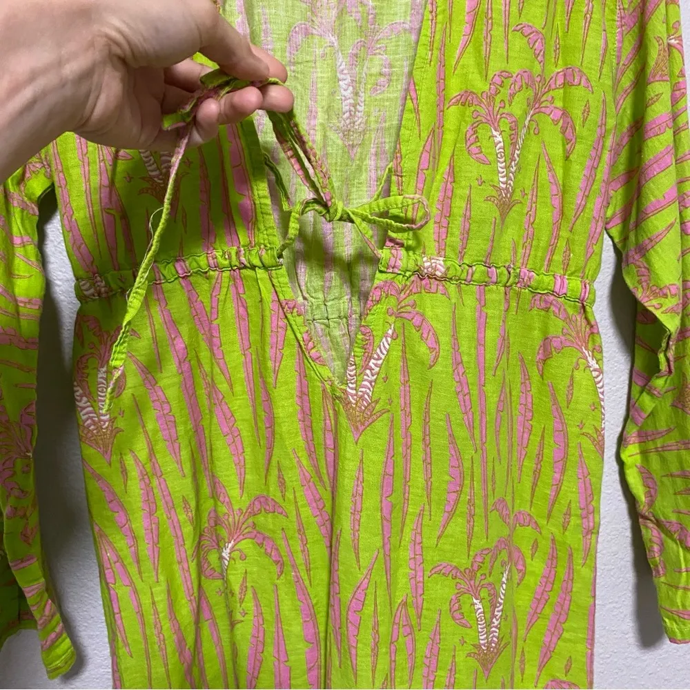Malabar Bay Green and Pink Botanical Swim Coverup Dress Size M - Image 7
