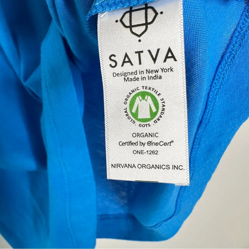 SATVA 100% Organic Cotton Tunic Tank Top Blue/Gold Asymmetrical Athleisure Sz M - Image 5