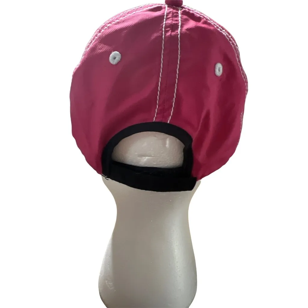 Pink Baseball Cap With White Stitching & Black Trim Adjustable Strapback Closure - Image 6