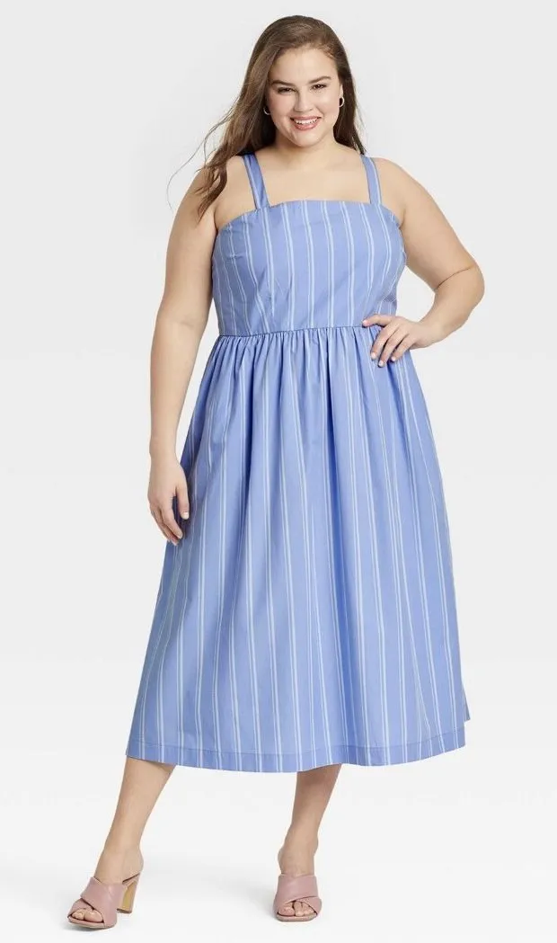 A New Day Plus Size Blue White Stripe Smocked Midi Sundress XXL - Image 1