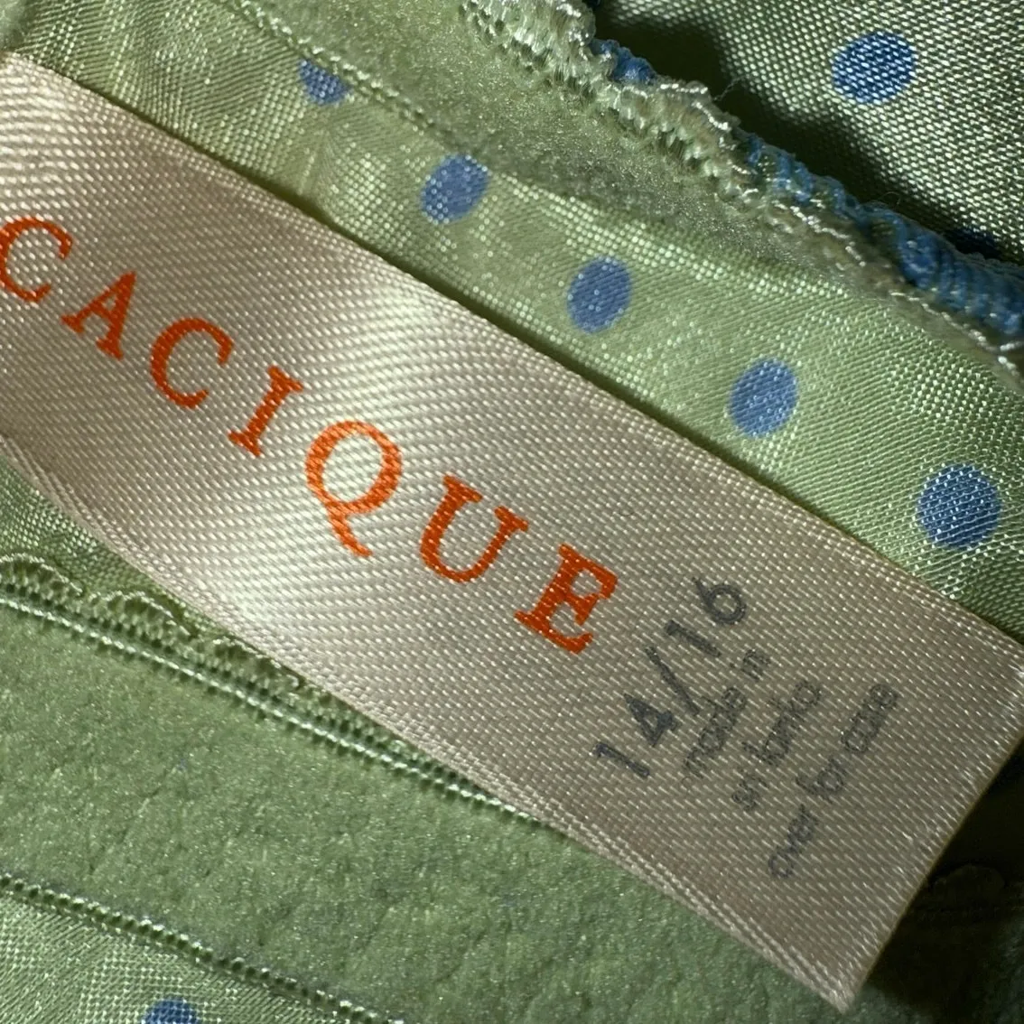 Cacique green blue bow slip dress nightgown nighty lace polka dot y2k 14/16 vtg - Image 3