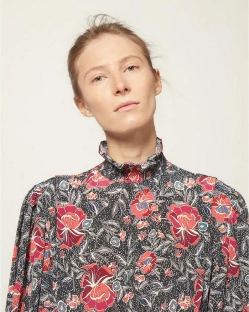 đź’•ISABEL MARANT ETOILEđź’• Yescott Asymmetric 100% Silk Midi Dress Floral Print 40 - Image 3