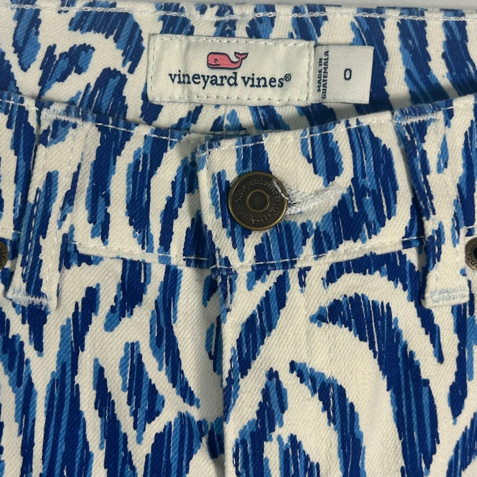 Vineyard Vines Womens Blue White Zebra Print Skinny Jeans Size 0 - Image 5