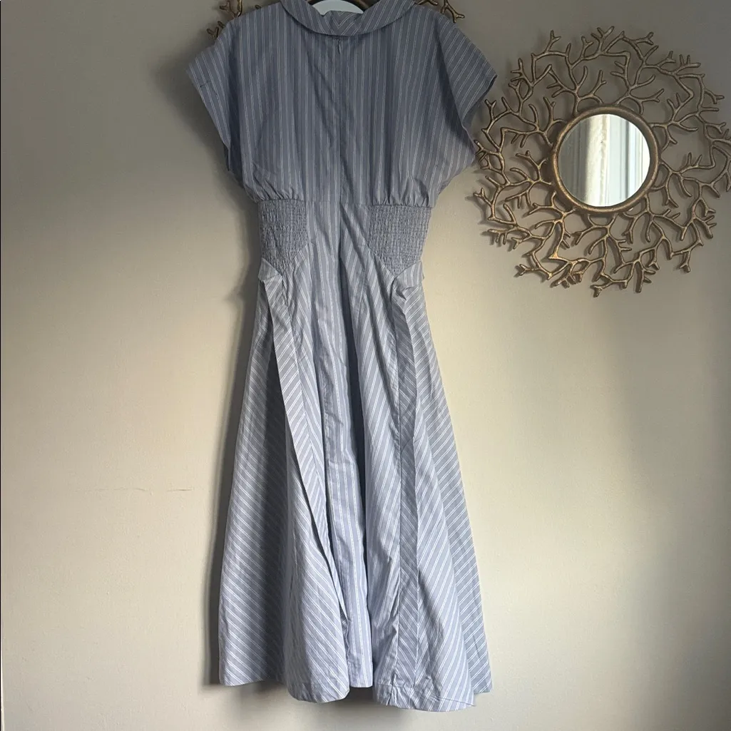 NWT Anthropologie Blue& White A-Line pleated Midi Dress Sailor collar size Large - Image 10