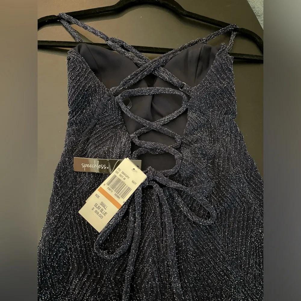 NWT Speechless Sleeveless Glitter Knit Slip Bodycon Dress Navy Blue Size S - Image 7
