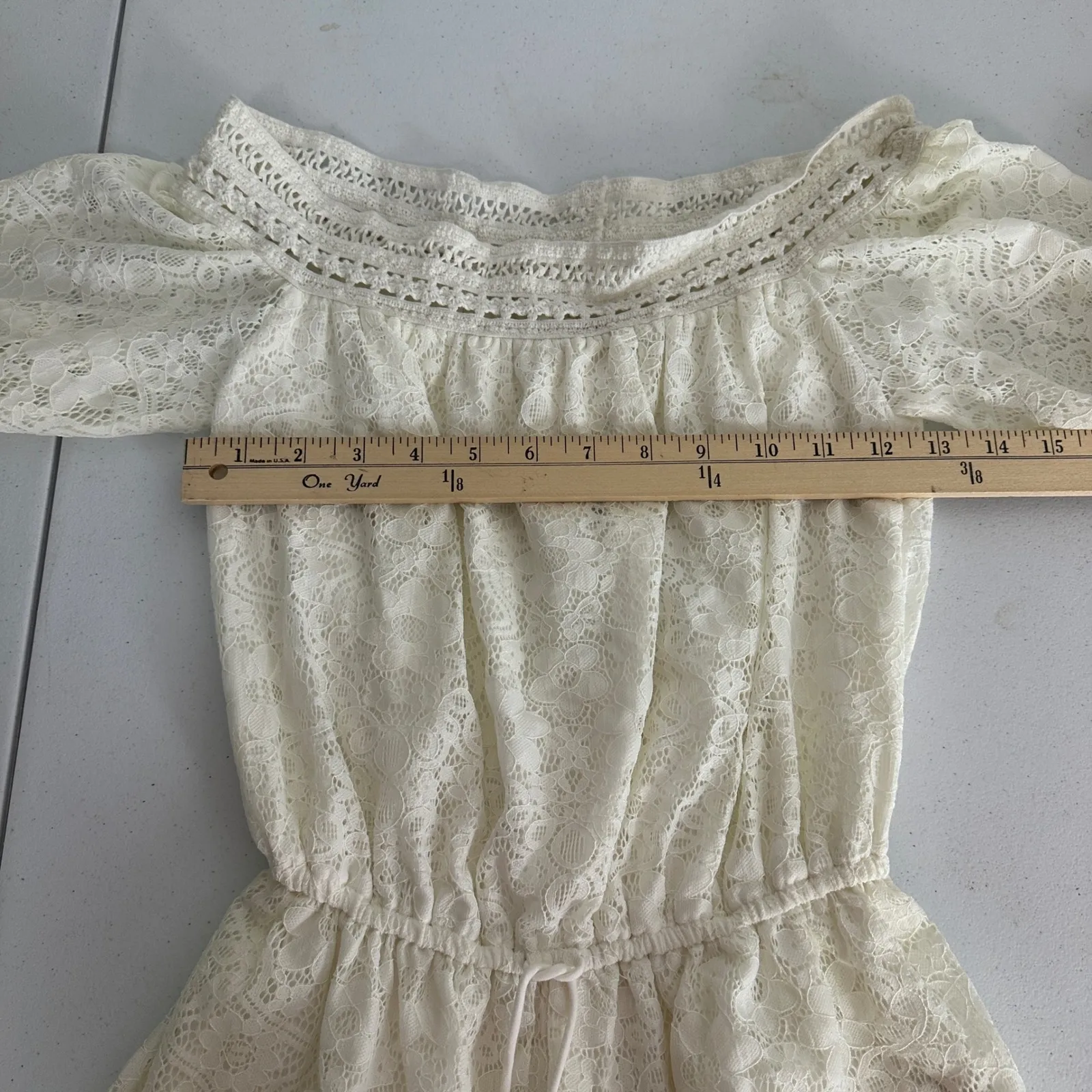 New Hollister Ivory Lace Romper Women's Small Off‎ Shoulder Bohemian Tassel Boho - Image 11