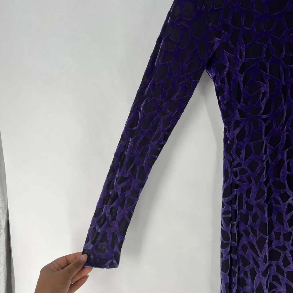 Goodtime USA Purple Burnout Velvet Geometric Long Sleeve Mock Neck‎ Midi Dress - Image 5