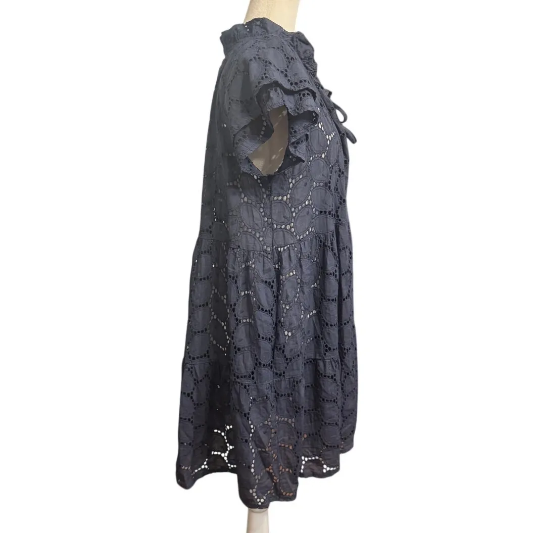 Sofia Made in Italy Eyelet Cotton Babydoll Dress | Blue Estimated Size Medium - Image 3