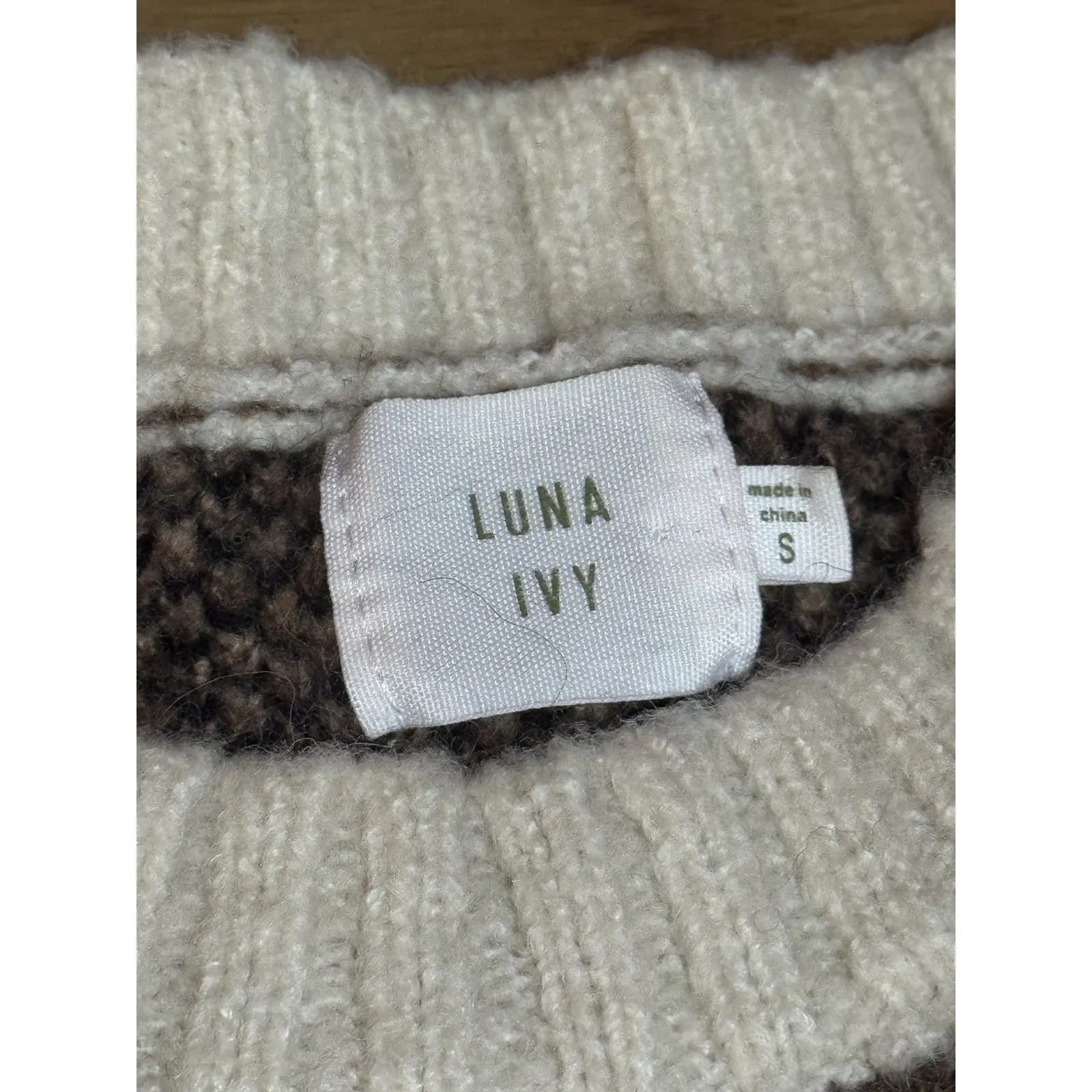 Anthropologie Luna Ivy Teddy Bear Long Sleeve Pullover Sweater Size Small Preppy Brown - Image 3