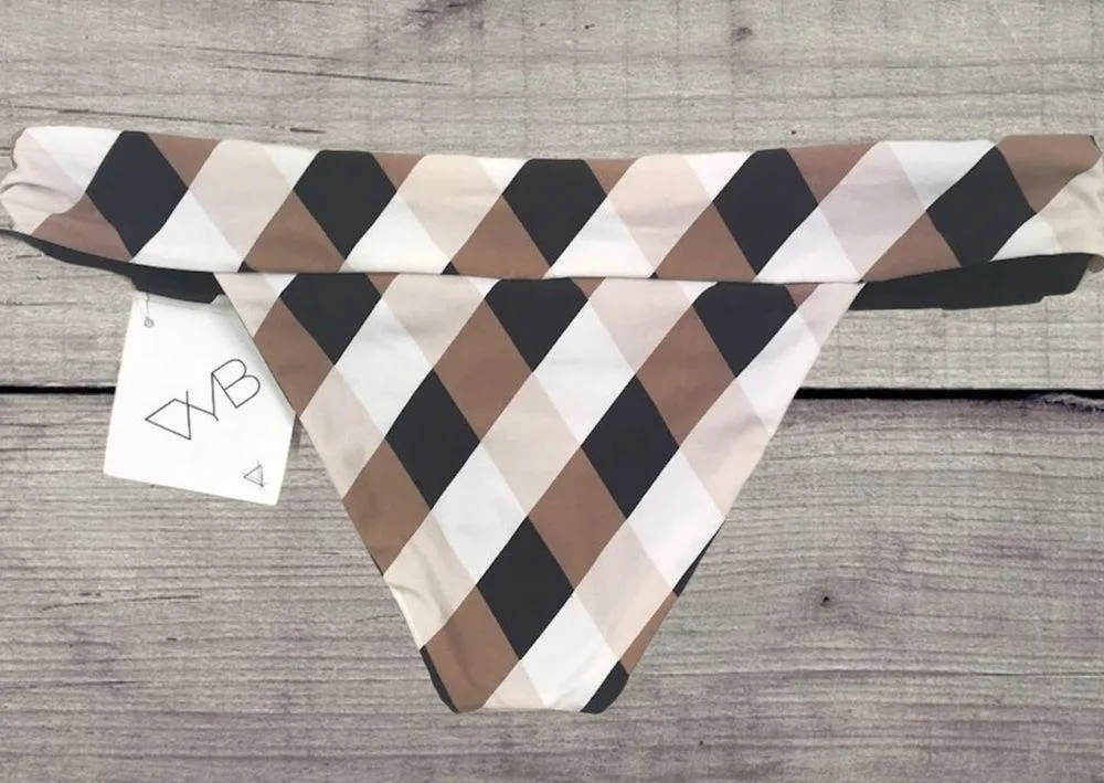 VYB Boxed Out Mocha Stripe Plaid Bikini Bottoms L - Image 4