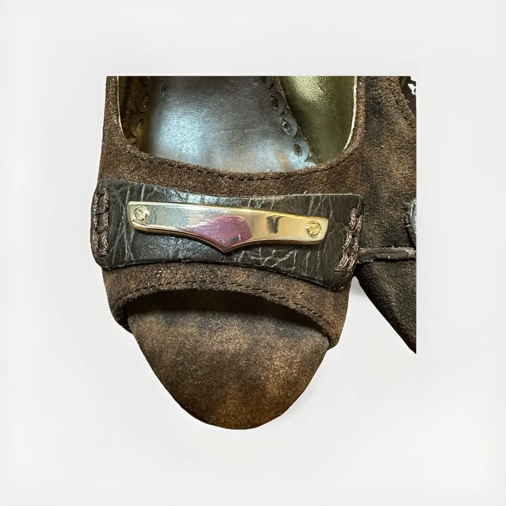 Juicy Couture Brown Suede Leather Heel Open Toe Ankle Strap Heels 7.5 Mary Janes - Image 4