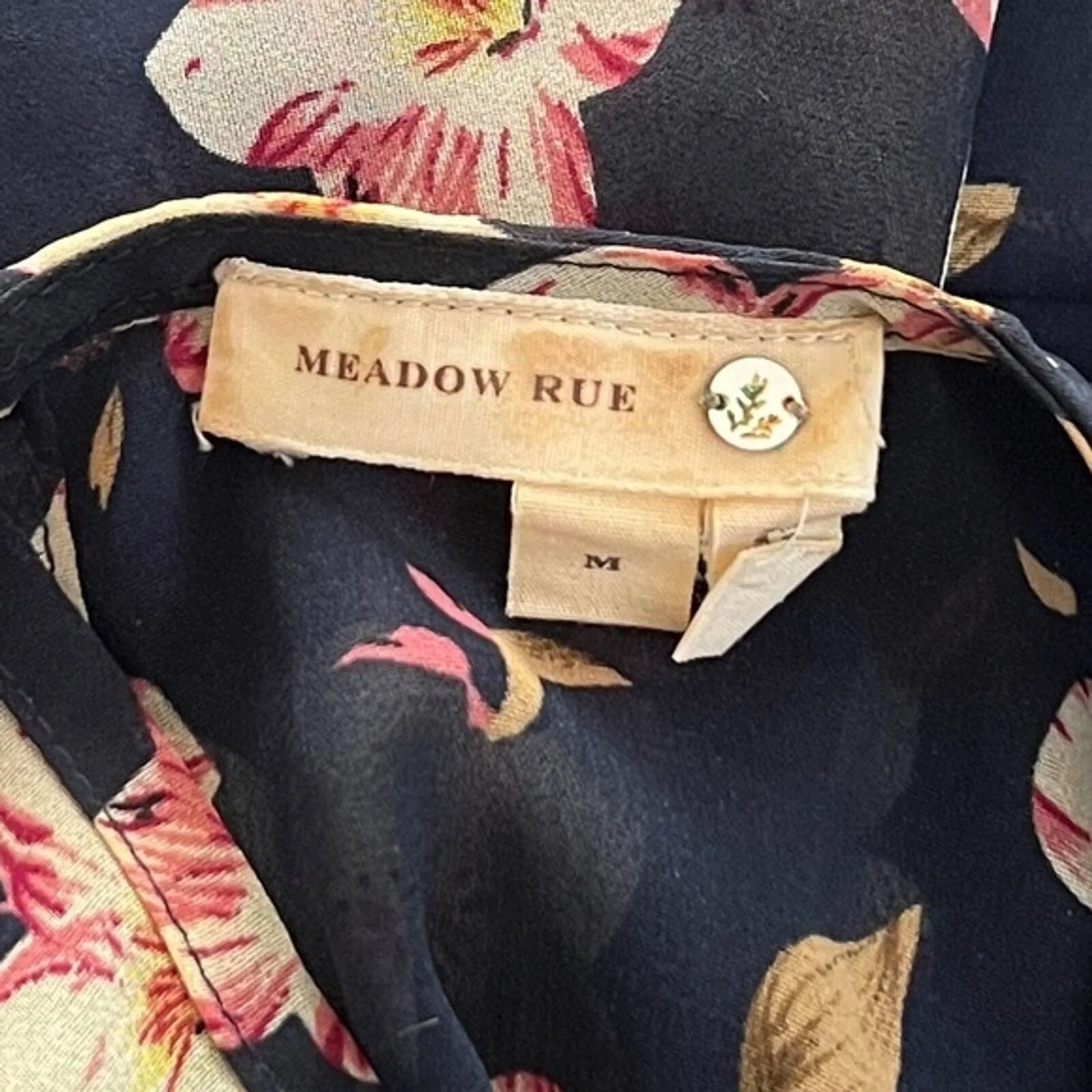 Anthropologie Meadow Rue Shirt Women‎ Medium Black Pink Floral Crochet Peplum - Image 5