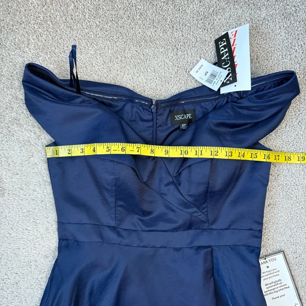 Xscape 6334XP Off The Shoulder Organza Gown Navy Blue 6 Petite - Image 7