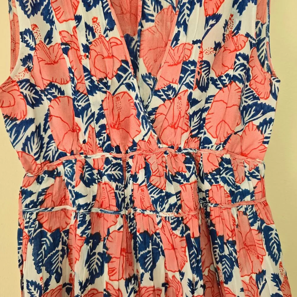 Anthropologie Roller Rabbit Hibiscus Floral Print Mini Dress Blue Red Size XS - Image 8
