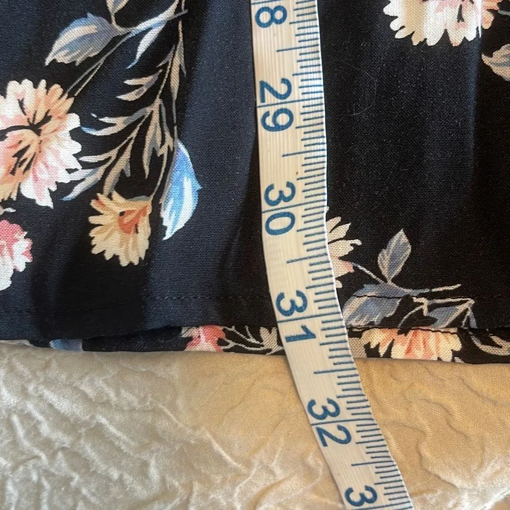 Womens Floral Romper Halter Neck Sleeveless Waist Tie Pocket Small Black - Image 12