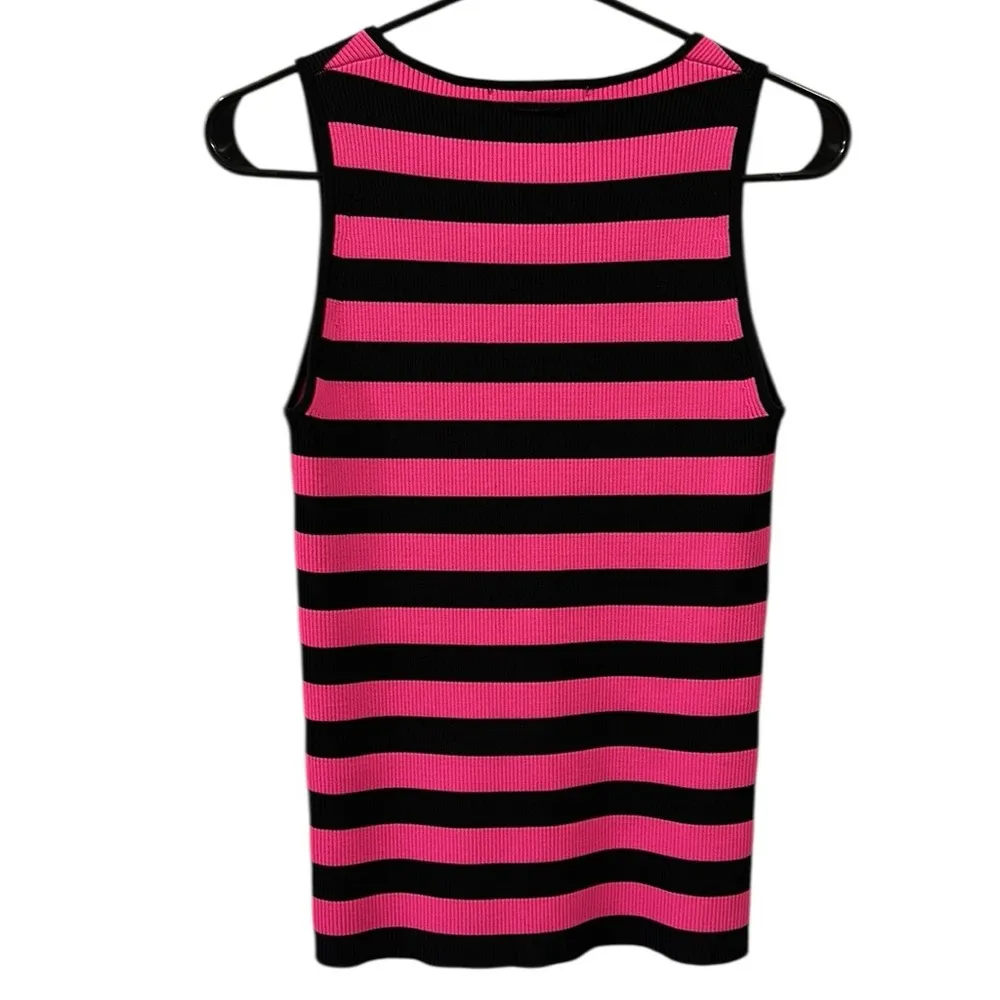 Michael Kors Neon Pink Black Striped Ribbed Stretch Viscose Tank Top Womens XS - Image 11