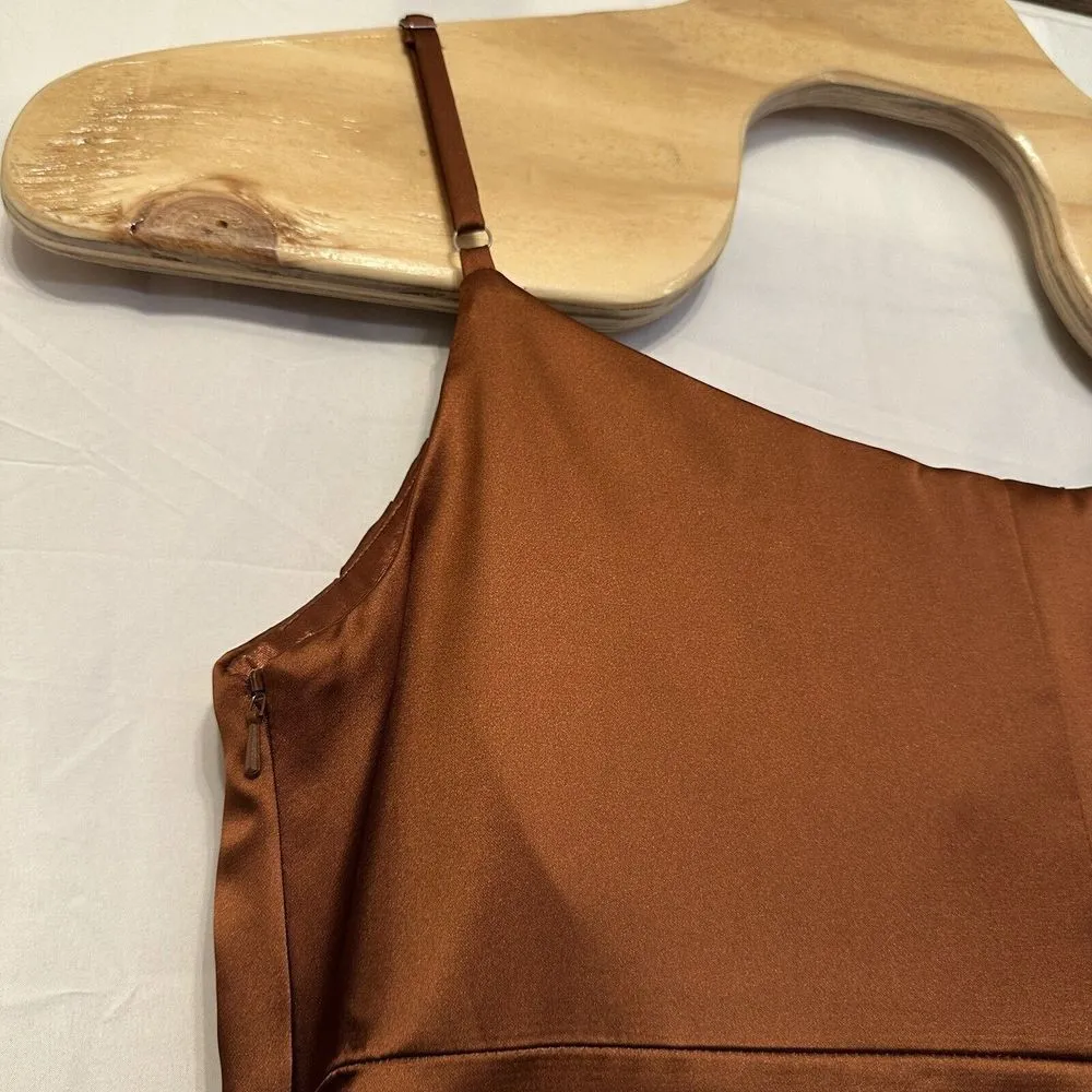 Revelry Bridesmaid Maternity Skye Satin Dress Rust Terracotta Brown Formal Sz 18 - Image 9