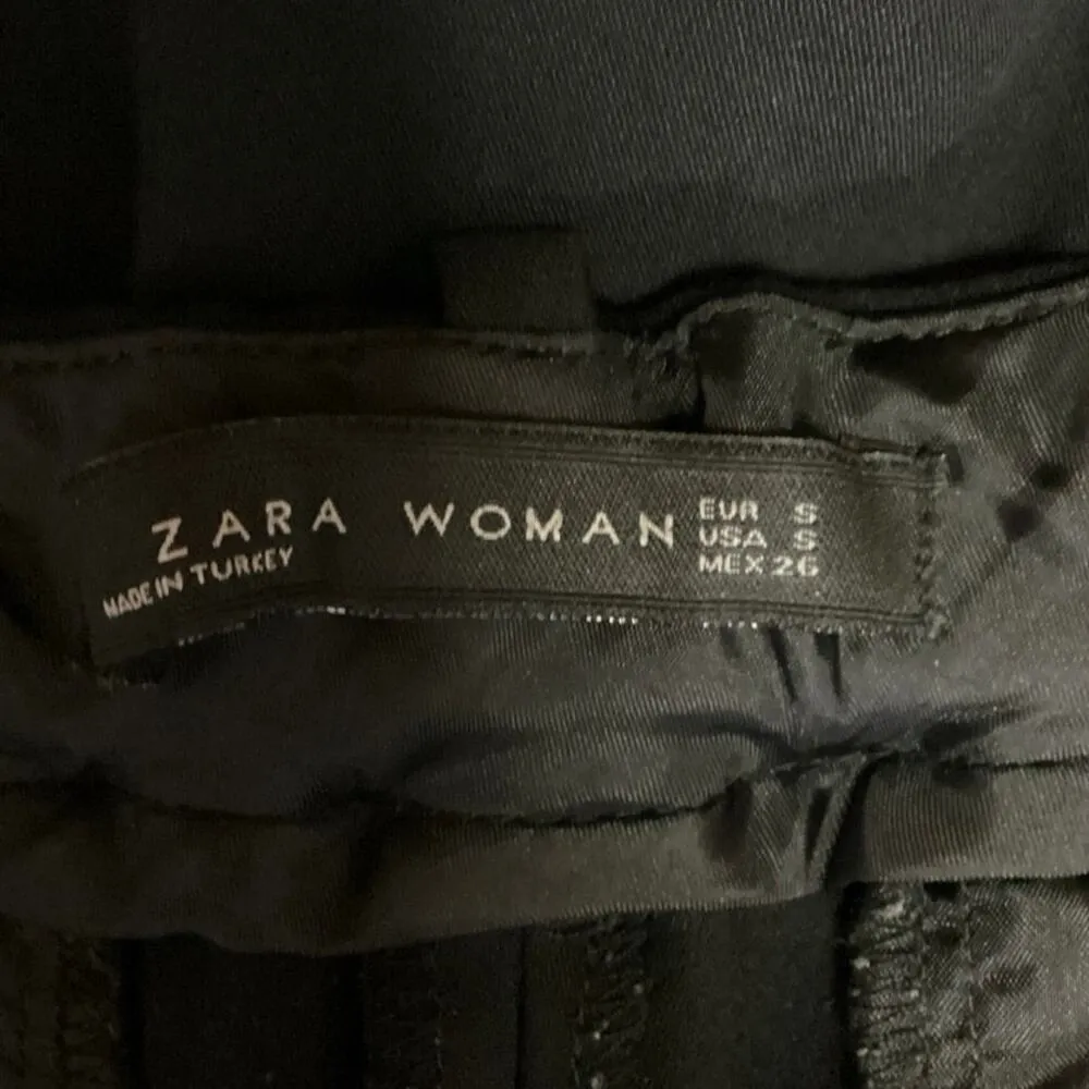 Zara Woman Black Mid Rise Flat Front Straight Ankle Business Career Pants Size S - Image 4