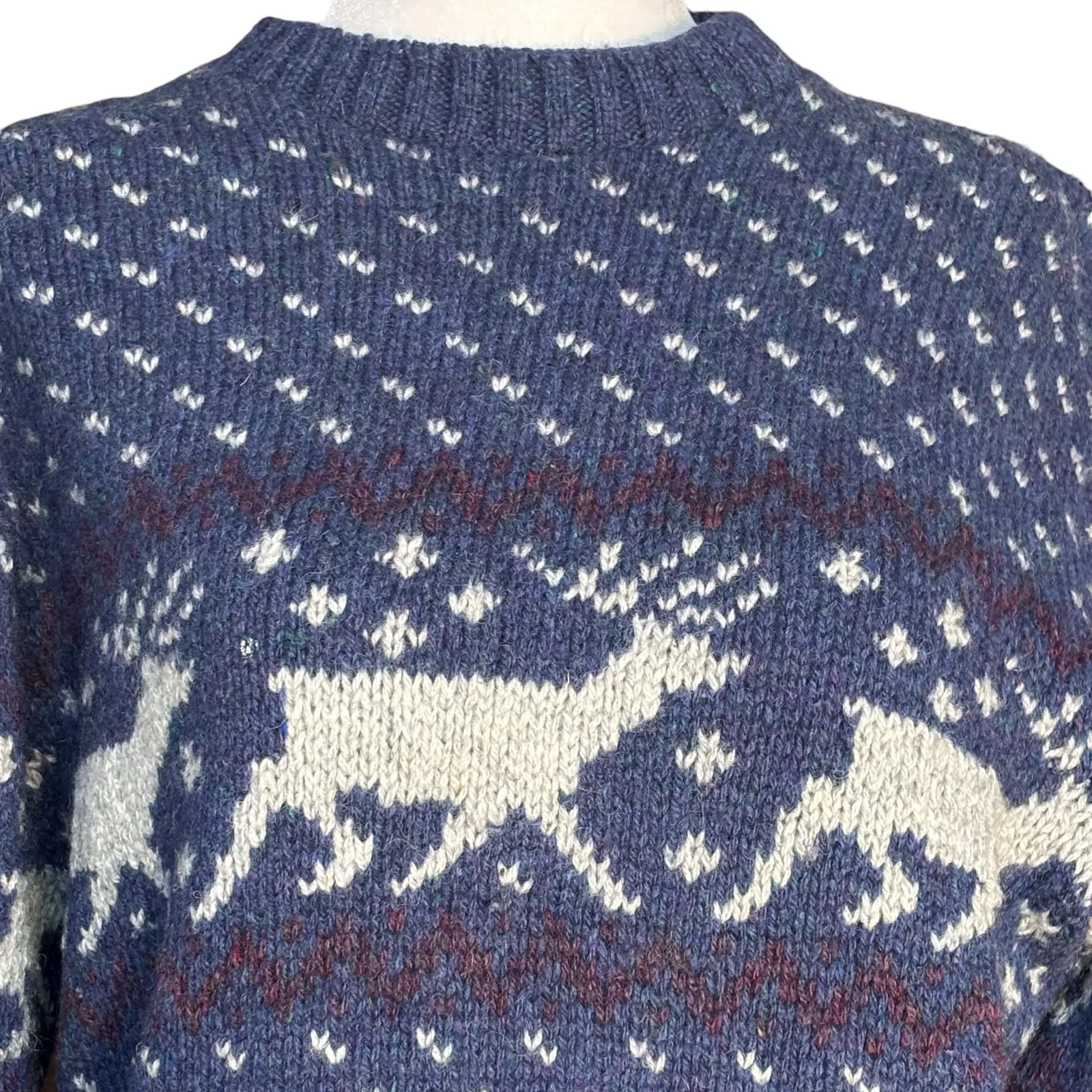 Vintage Blue Reindeer Wool Sweater Fair Isle Blue Knit Nordic Cottagecore Large - Image 2